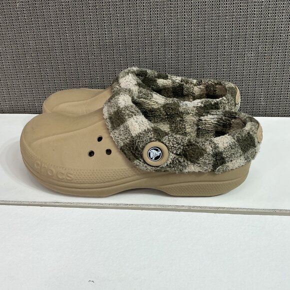 Crocs Women's Classic Lined Clog Slippers Beige & Plaid Size 9/11 - Picture 1 of 9
